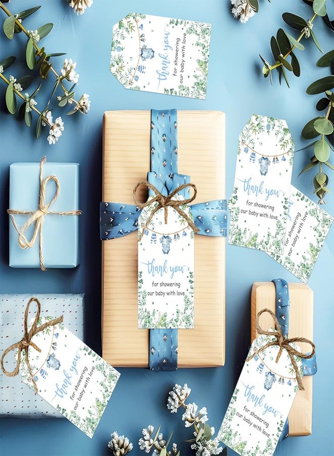 Serencatcher Baby Shower Thank You Tags Boy, 50pcs Greenery Blue Boy Clothes Thank You Tags with String Thank You for Showering Our Baby with Love Gift Tags for Baby Shower Party Favors - Image 3